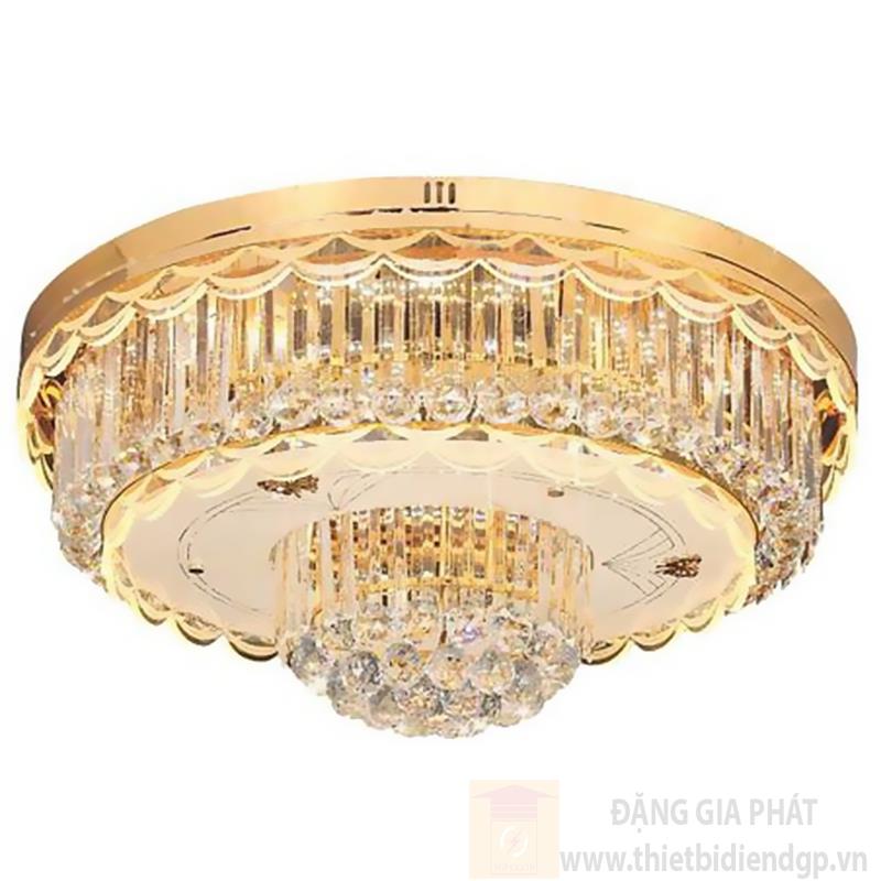 Đèn mâm ốp trần pha lê tròn Ø800*H300, 84 crystals, K9, remote đổi màu